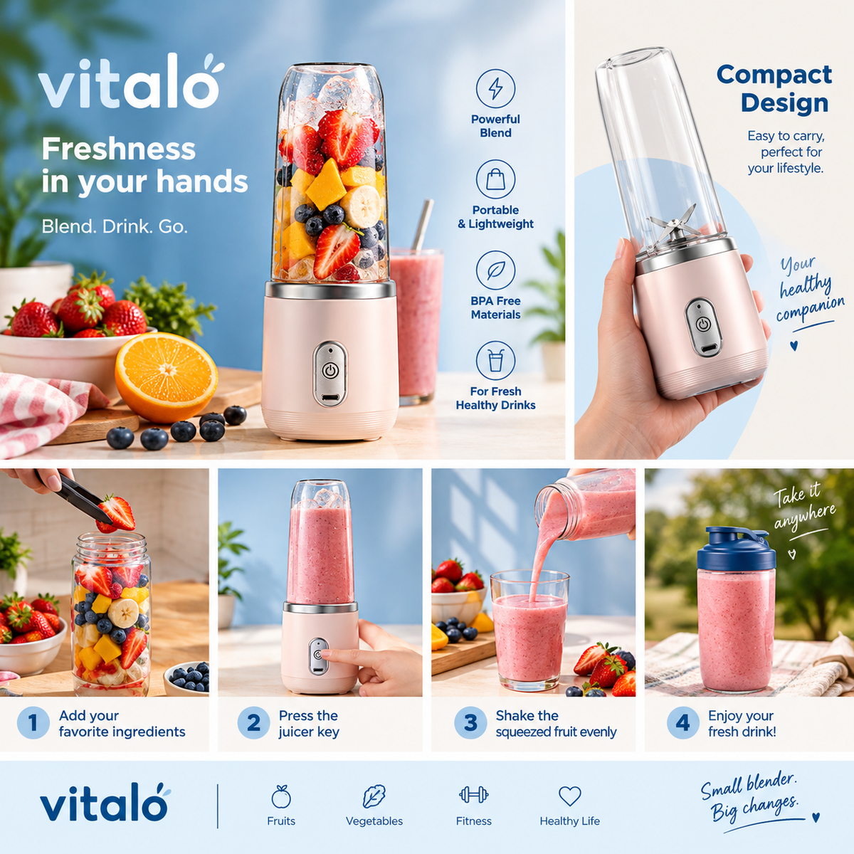2 in 1 Portable Blender & Cup